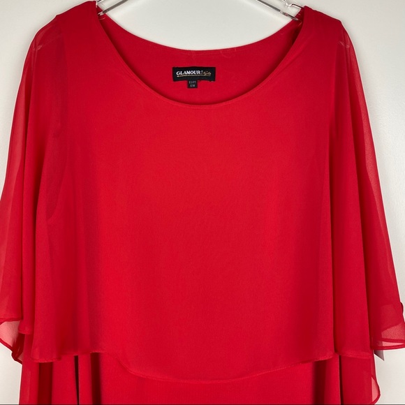 🆕Glamour Cocktail Dress Red Plus Sz Scarf Overlay - Picture 2 of 7